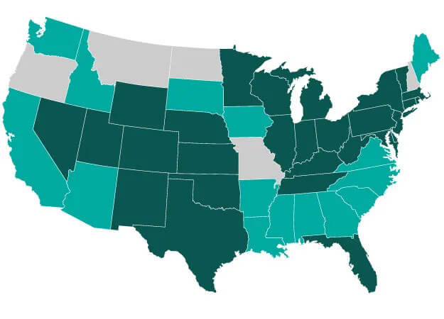US Map of Tax Exempt states