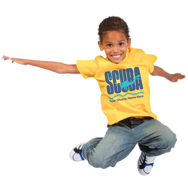 Child jumping in a custom tshirt